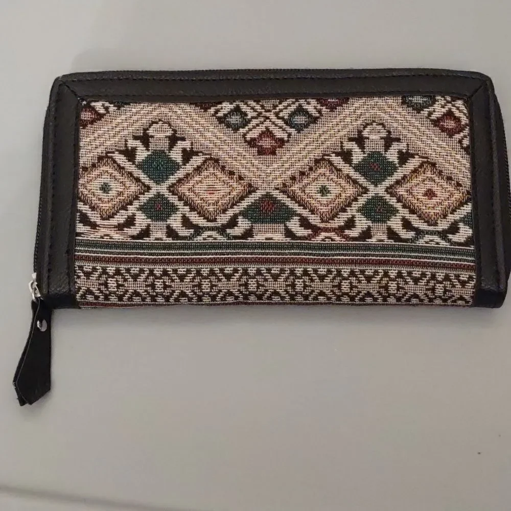 Canyon Sky Zip Credit Card Wallet Coin‎ Purse Set Tan Red Geometric Ethnic Print